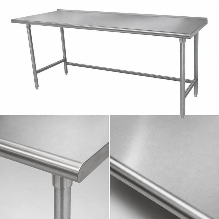 Product image #3 for Advance Tabco 120" x 36" 16-Gauge 304 Stainless Steel Work Table with 1-1/2" Rear Up-Turn and Galvanized Open Base