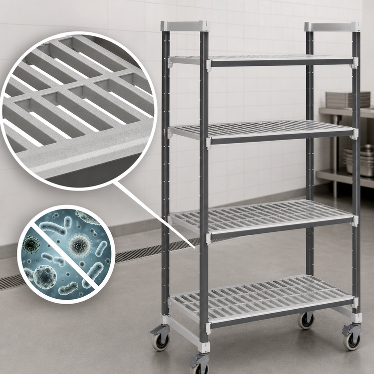 Product image #3 for Cambro Camshelving Elements XTRA 4-Tier Vented Mobile Starter Unit, 21 x 60 x 78-1/4 Inches, Speckled Gray