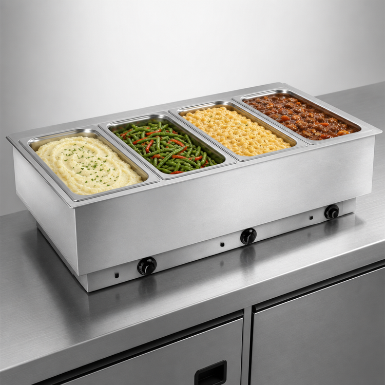 Product image #3 for Atlas Metal WIH-4 Electric 4-Well Drop-In Hot Food Well, Wet or Dry, Individual Pan Design