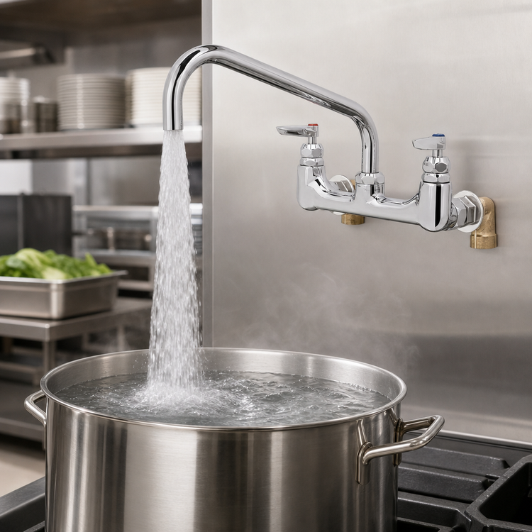 Product image #3 for T&S Brass Big-Flo High-Flow Wall Mount Mixing Faucet with 12-Inch Swing Nozzle, 8-Inch Centers