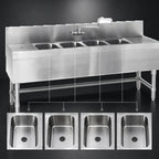 Thumbnail image #3 for Eagle Group Spec-Bar B6RL-4-24 Four-Compartment Stainless Steel Underbar Sink with Left & Right Drainboards, 72"W x 24"D, 8"H Backsplash