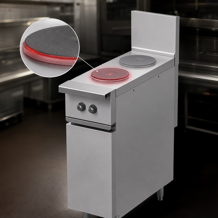Product image #3 for Vulcan Expando 12-Inch Electric Restaurant Range with Thermostatic Hot Top, Enclosed Base, and 480V Single-Phase Power