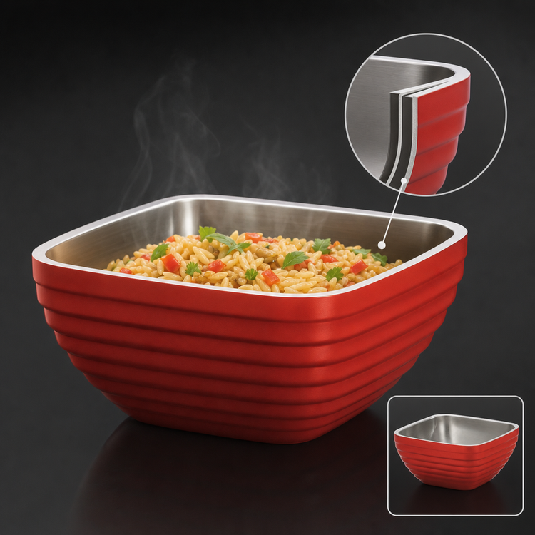 Product image #4 for Vollrath 7-1/4-Inch Square Double Wall Insulated Serving Bowl, 1.8 Quart, Dazzle Red