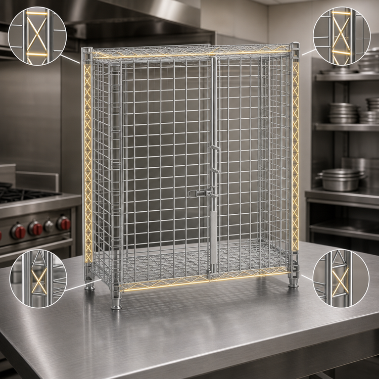 Product image #3 for Eagle Group QuadTruss Mini Stationary Security Cage with Locking Double Doors, 38 x 26 x 40 Inches, Chrome-Plated Wire