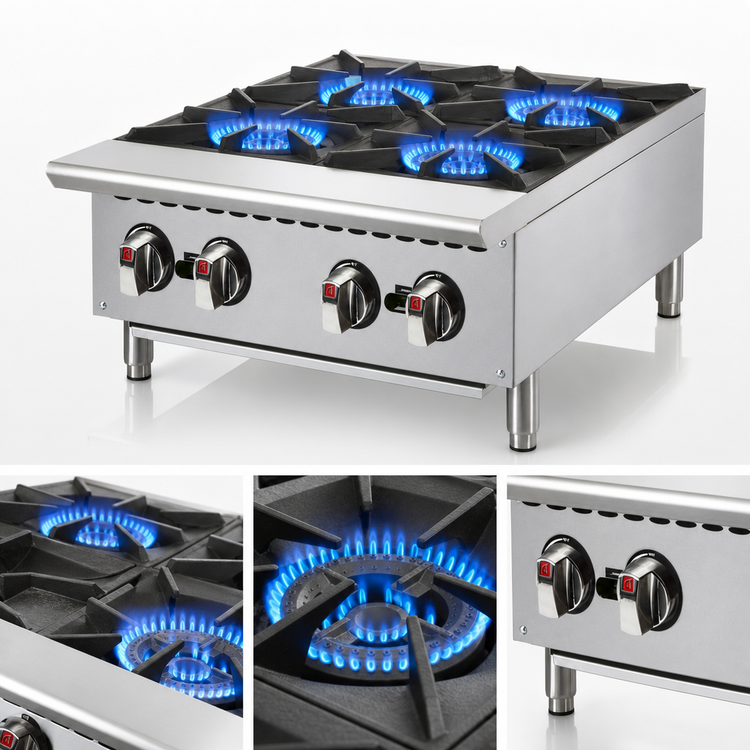 Product image #3 for Winco Spectrum™ 24-Inch Countertop Natural Gas Hot Plate with 4 Open Burners