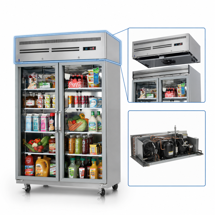 Product image #3 for Everest Refrigeration ESGR2 Two-Section Glass Door Reach-In Refrigerator, 48 Cu. Ft., Top-Mounted Self-Contained R290