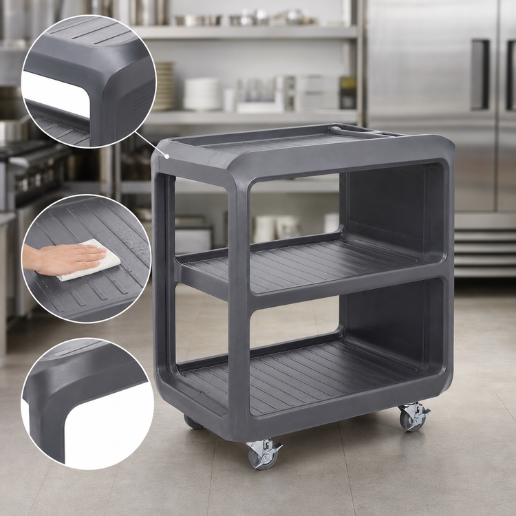 Product image #4 for Cambro Service Cart PRO Small Open-Sides Bus Cart with 3 Ribbed Shelves