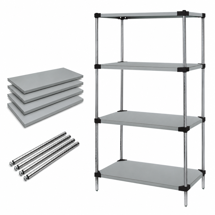Product image #3 for Quantum Stationary 4-Shelf Solid Stainless Steel Shelving Starter Kit, 48 x 24 x 63 Inches, 600-800 lb. Capacity