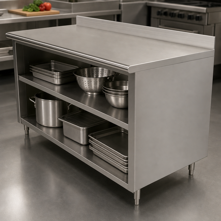 Product image #3 for Advance Tabco Special Value 72-Inch x 24-Inch 16 Gauge 304 Stainless Steel Open Base Work Table with 5-Inch Backsplash and Mid Shelf