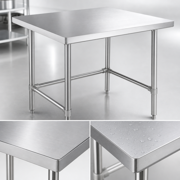 Product image #3 for Sapphire 48-Inch x 36-Inch Flat Top Work Table with Open Base and Stainless Steel Legs