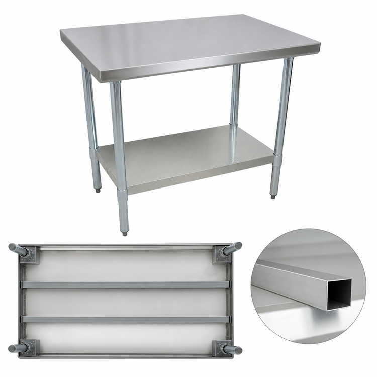 Product image #3 for BK Resources 72" x 36" 16-Gauge Stainless Steel Flat Top Work Table with Adjustable Undershelf