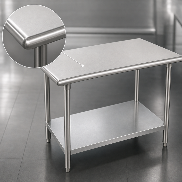 Product image #3 for Advance Tabco 30 Inch x 30 Inch 16 Gauge 304 Stainless Steel Corner Work Table with Galvanized Undershelf
