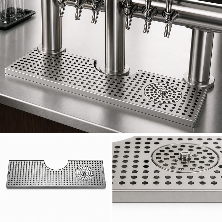 Product image #3 for Micro Matic Surface Mount Stainless Steel Drip Tray Trough with Integral Glass Rinser for Metropolis T Draft Towers, 34-Inch