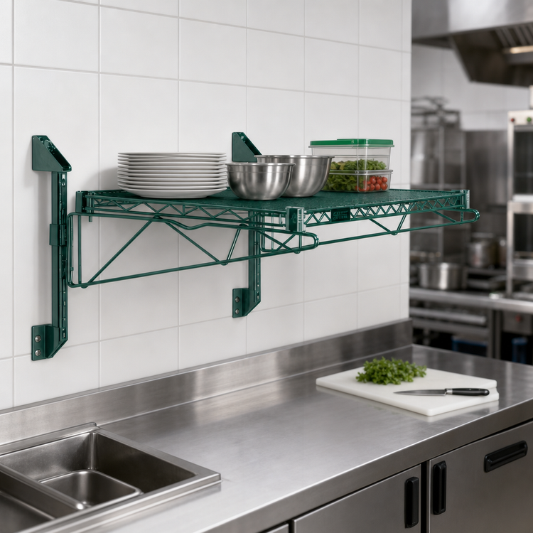 Product image #3 for Quantum Cantilever Wall-Mount Single Shelf Kit, 42 x 18 Inches, Green Epoxy Coated