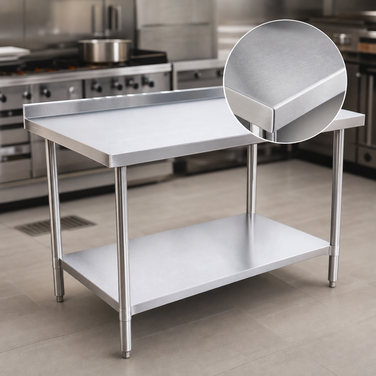 Product image #3 for Klinger's Trading 48 Inch x 30 Inch 16 Gauge 430 Stainless Steel Work Table with 2 Inch Rear Up-Turn and Undershelf