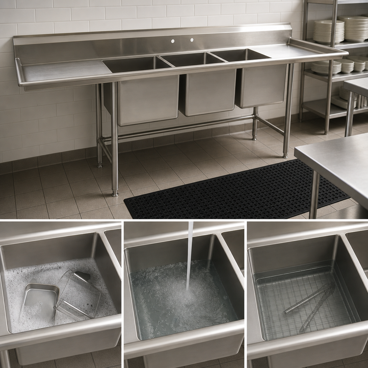 Product image #3 for Eagle Group S16 Series 3-Compartment Sink with 24-Inch Left Drainboard, 95-1/2 Inch W, 304 Stainless Steel