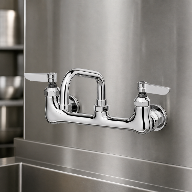 Product image #3 for T&S Brass B-0232-M 8-Inch Wall-Mounted Sink Mixing Faucet with 6-Inch Swing Nozzle