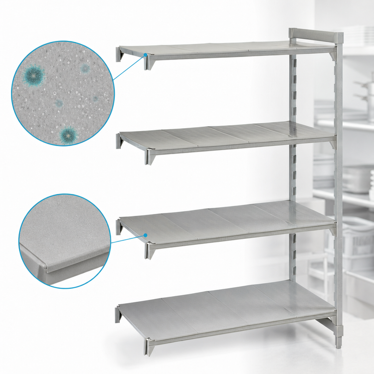 Product image #4 for Cambro Camshelving Premium Stationary 4-Tier Solid Add-On Polymer Shelving Unit, 36 x 18 x 72 Inches, Speckled Gray