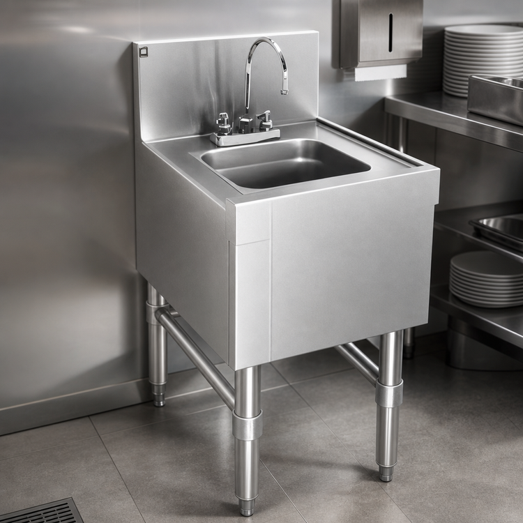 Product image #3 for Spec-Bar Deluxe Underbar Hand Sink, 12 x 24 Inches, 304 Stainless Steel, with Front Access Door, Soap Dispenser, and Paper Towel Dispenser