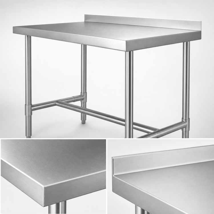 Product image #3 for Klinger's Trading 30 Inch x 18 Inch Stainless Steel Open Base Work Table with 2 Inch Rear Up-Turn