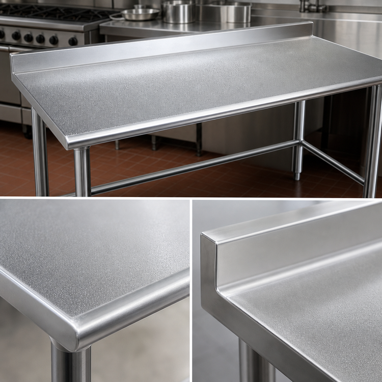 Product image #3 for Spec-Master 60-Inch W x 24-Inch D 14-Gauge Stainless Steel Work Table with Rear Upturn and Tubular Base