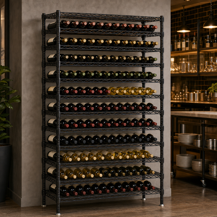 Product image #3 for Quantum Wire Cradle Wine Rack Shelving Unit, 48W x 14D x 86H, 204-Bottle Capacity, Black Epoxy Antimicrobial Finish