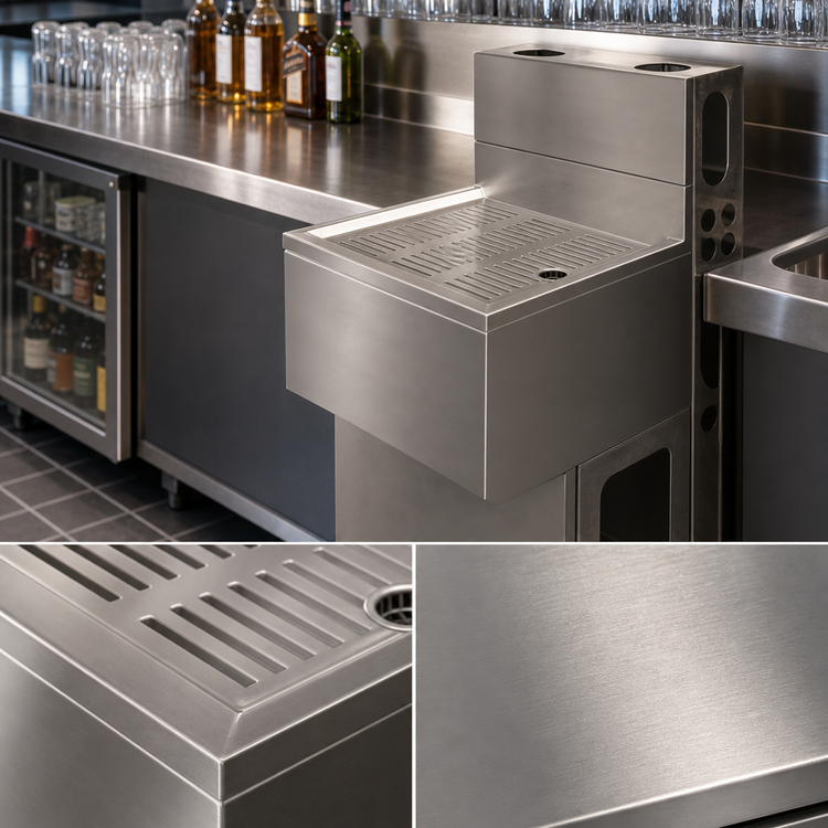 Product image #3 for BK Resources UBDW-18-DB12 Modular Underbar Drain Board, 12 Inch W x 18 Inch D, 304 Stainless Steel, Without Backsplash