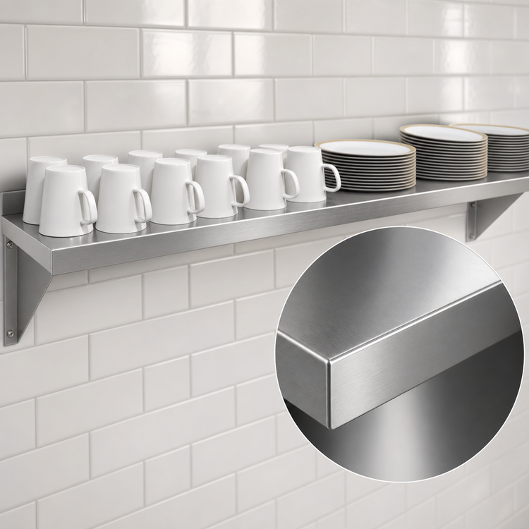 Product image #3 for KoolMore 60-Inch x 12-Inch 18-Gauge Stainless Steel Heavy-Duty Wall Shelf with 1.5-Inch Backsplash