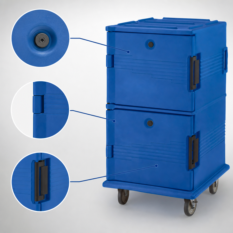 Product image #4 for Cambro Ultra Camcart® Front-Loading Double-Compartment Insulated Food Pan Carrier, Security Package, Navy Blue