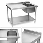 Thumbnail image #3 for Klinger's Trading STB2448BR 48-Inch x 24-Inch Stainless Steel Sink Work Table with Right-Side Sink, 18-Gauge 304 Top, and Undershelf