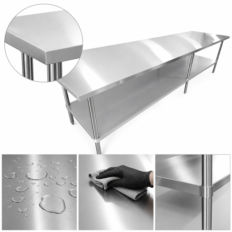 Product image #3 for Sapphire 108-Inch x 24-Inch Stainless Steel Work Table with Undershelf, 16-Gauge 304 Top