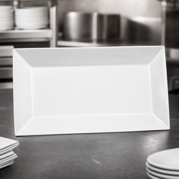 Product image #3 for Winco Royalsquare RPR-1625 Rectangular Porcelain Platter — 16-1/4" x 9", White (12/Case)