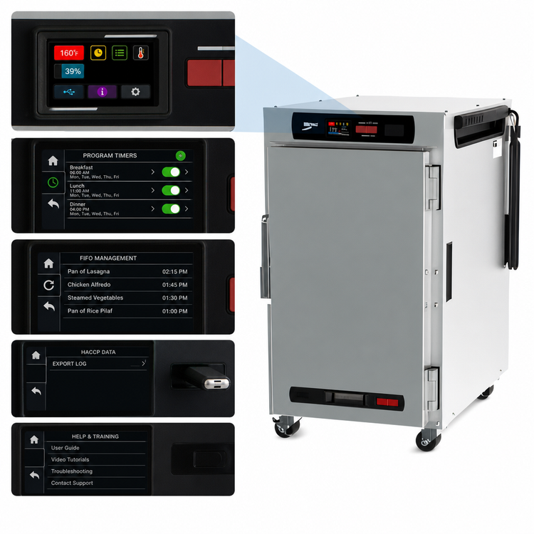 Product image #4 for Metro HotBlox Narrow 8-Pan Pass-Thru Undercounter Heated Holding Cabinet with Digital Touchscreen and Solid Front / Clear Rear Doors