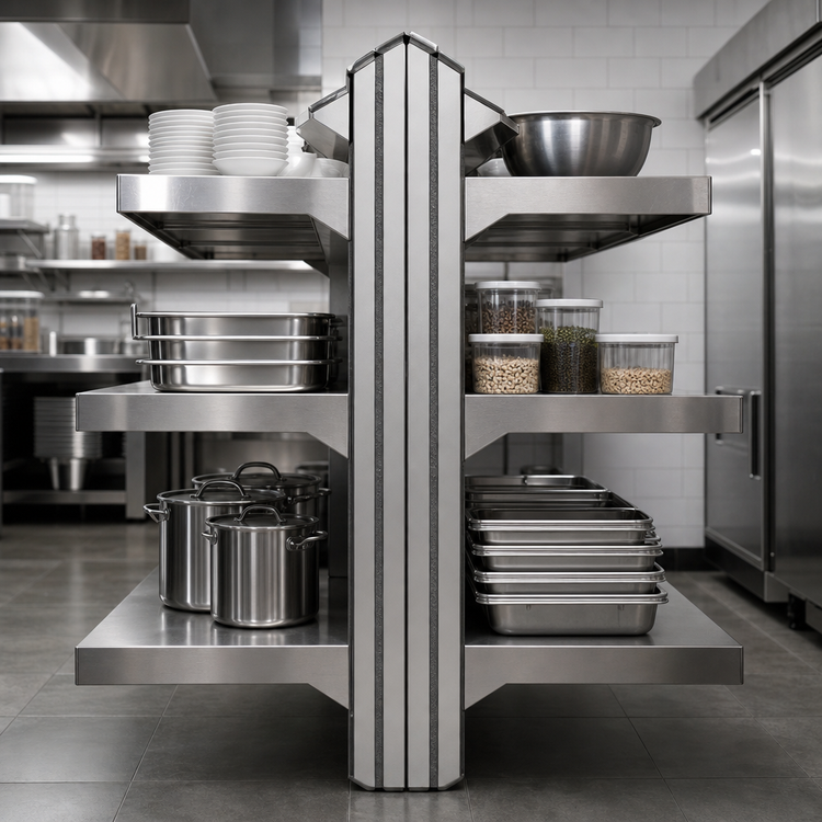 Product image #3 for Heavy-Duty Back-to-Back Cantilever Shelving Uprights, 144-Inch Floor-to-Ceiling Mount, Stainless Steel