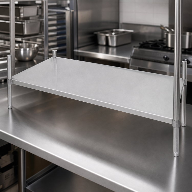 Product image #3 for Advance Tabco 18 Inch x 48 Inch Solid Stainless Steel Shelf with Plastic Split Sleeves