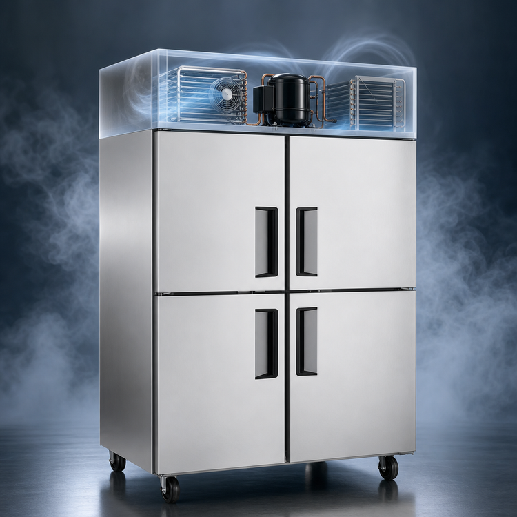 Product image #3 for Atosa Two-Section Top-Mount Self-Contained Reach-In Freezer with 4 Solid Half Doors, 43.2 Cu. Ft., Stainless Steel