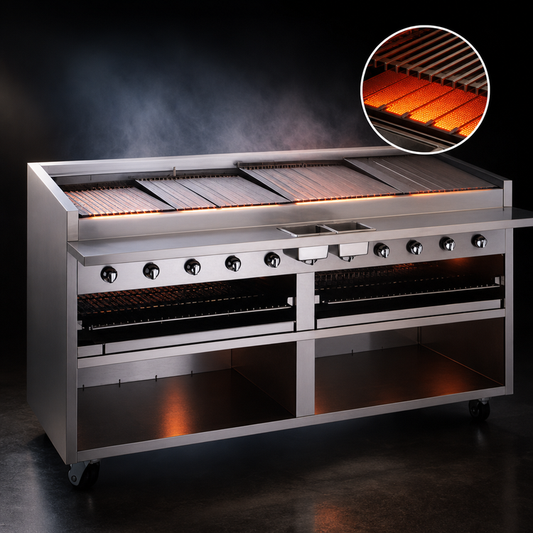 Product image #3 for Bakers Pride Dante Series 72-Inch Gas Radiant Charbroiler with Open Cabinet Base