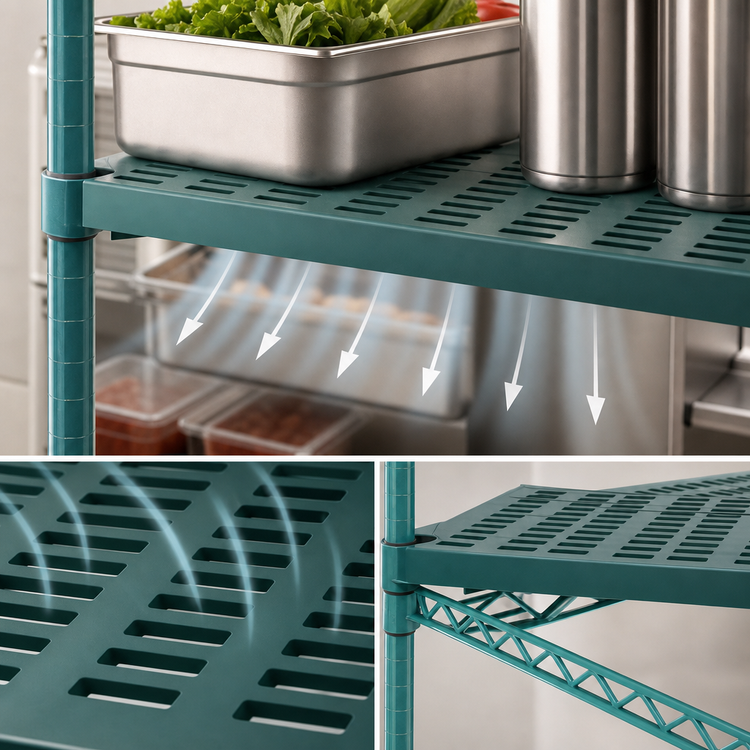 Product image #3 for QuadPLUS Louvered Polymer Shelf Mat with Wire QuadTruss Frame, 72 x 21 Inches, Green