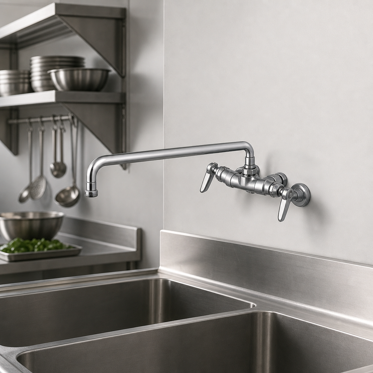 Product image #3 for T&S Brass Wall-Mounted Sink Mixing Faucet with 18-Inch Swing Nozzle and Adjustable Inlet Arms