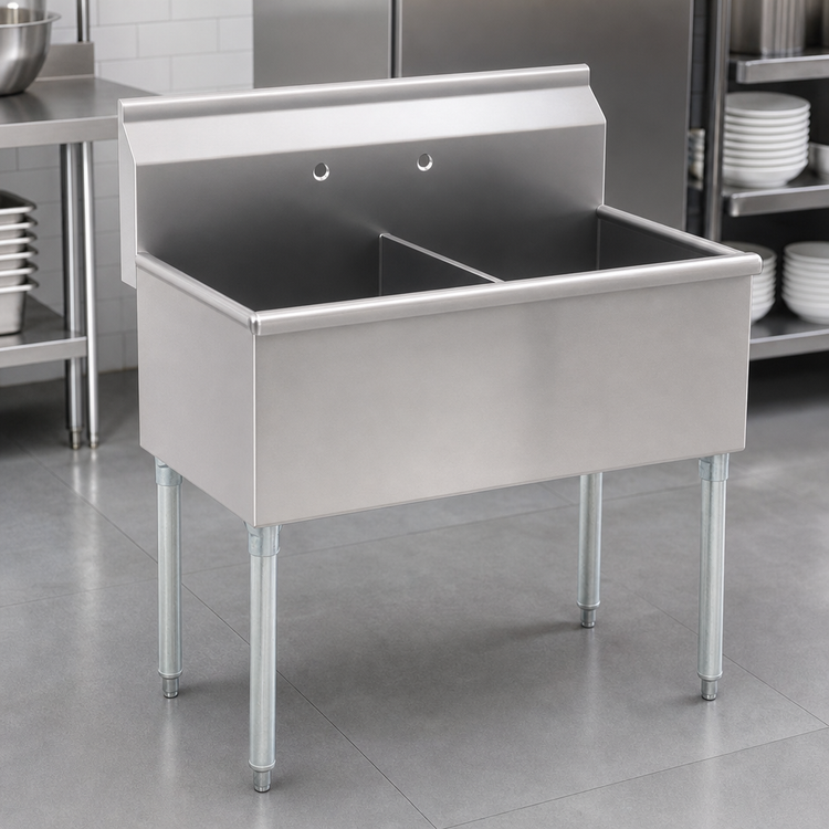 Product image #3 for Eagle Group Two-Compartment Utility Sink, No Drainboards, 61-3/8"W x 28"D, 16-Gauge 430 Stainless Steel