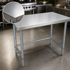 Thumbnail image #3 for BK Resources SVTOB-6024 60 x 24-Inch Stainless Steel Open Base Flat Top Work Table, 18-Gauge 430 Top