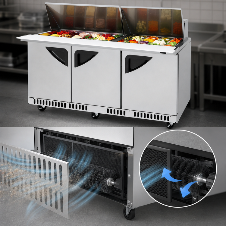 Product image #3 for Turbo Air Super Deluxe 72-5/8 Inch Wide Three-Section Front Breathing Mega Top Sandwich/Salad Prep Table, 30-Pan