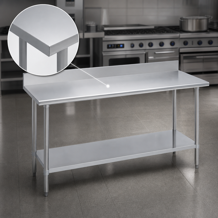Product image #3 for Duke Manufacturing Deluxe 316 Series 72-Inch x 30-Inch 16-Gauge Stainless Steel Work Table with 5-Inch Riser and Undershelf