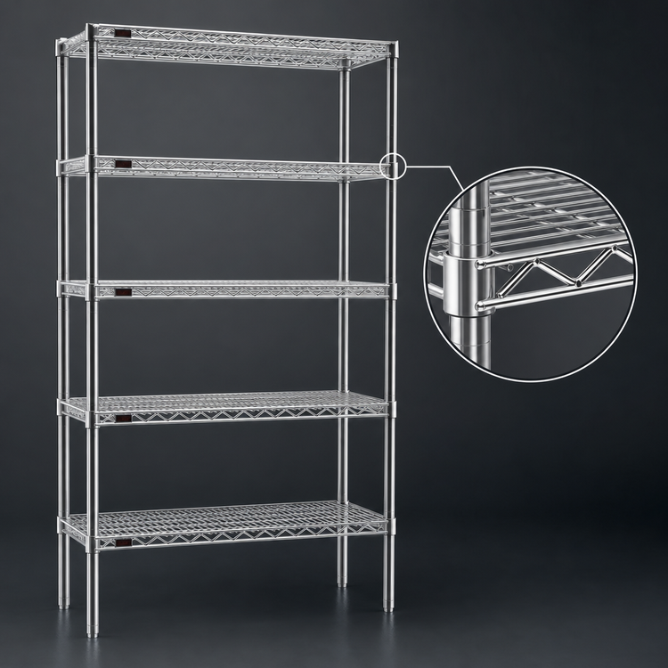 Product image #3 for Eagle Group 5-Tier Stationary Starter Wire Shelving Unit, 72" x 21" x 86", Chrome-Plated