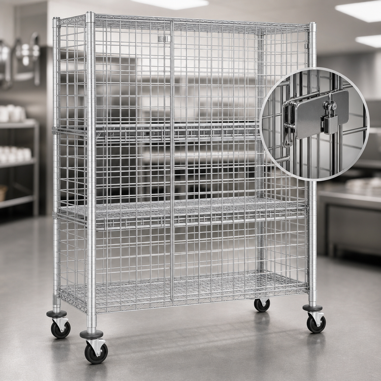 Product image #3 for Metro Super Erecta Mobile Wire Security Cage, Chrome Plated Finish, 52-3/4 x 21-1/2 x 68-1/2 Inches