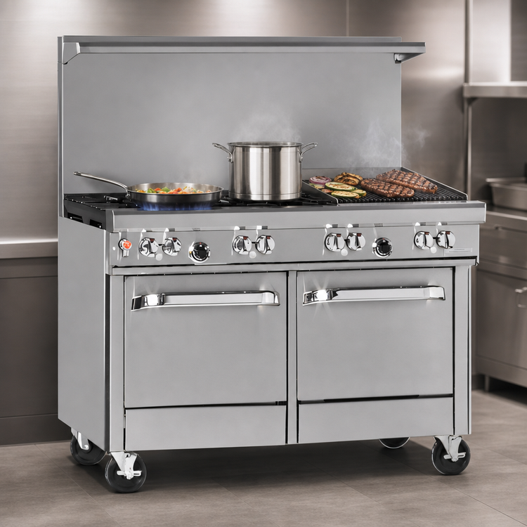 Product image #3 for Southbend Ultimate 48-Inch Gas Restaurant Range with 36-Inch Charbroiler, Convection Oven and Cabinet Base