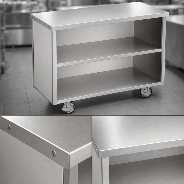 Product image #3 for Randell Serving Line Mobile Modular Utility Station with Open Shelf Base and 16-Gauge Stainless Steel Top