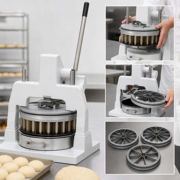 Product image #3 for BakeryXpress Manual Countertop Dough Divider with Tool-Less 36/18/9 Piece Head Assemblies