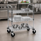 Thumbnail image #3 for Metro Super Erecta MW706 3-Shelf Stainless Steel Utility Bus Cart with 36 x 18-Inch Wire Shelves and Dual Push Handles