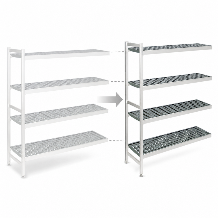 Product image #3 for Fermostock 4-Tier Perforated Polymer Shelving Expansion Kit, 42W x 14D x 71H